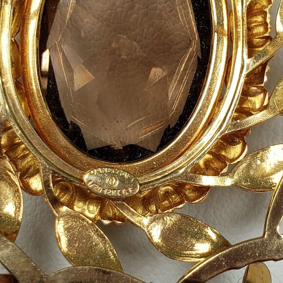 Danecraft 1960's Signed 1/20  12 K G.F. Mid Century Oval Smokey Topaz Brooch - Picture 11 of 16